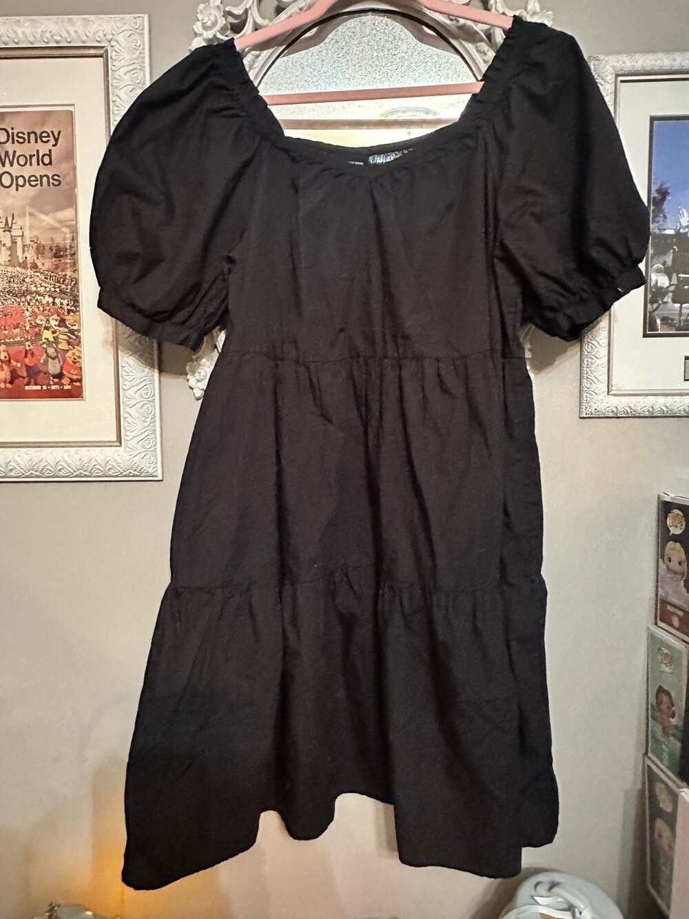 Who What Wear Black Tiered Puff Sleeve Midi Dress Size L